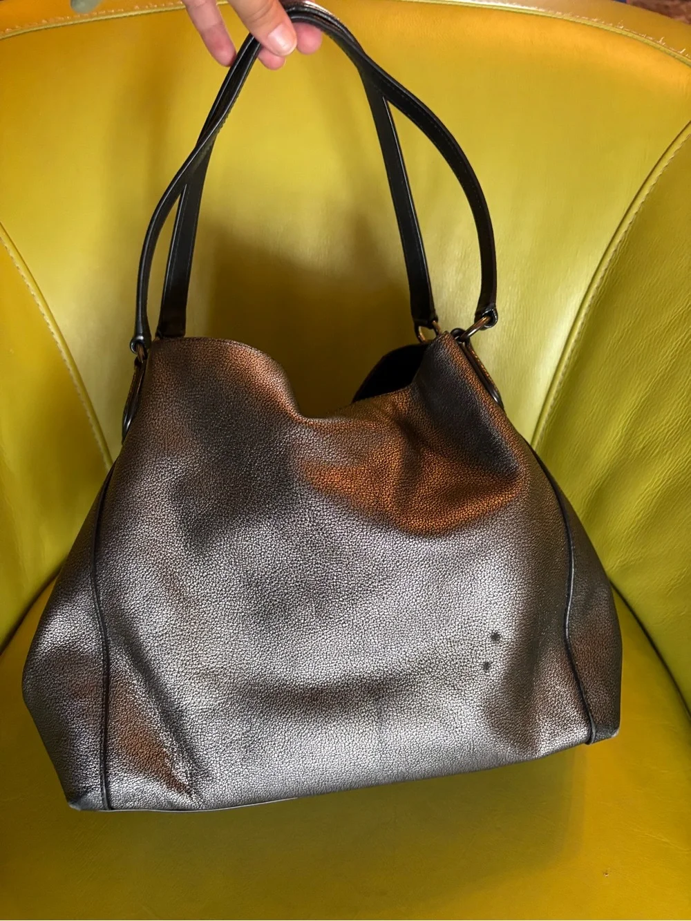 Coach Edie 31 Metallic Gunmetal Pebble Leather Shoulder Bag Hobo Tote